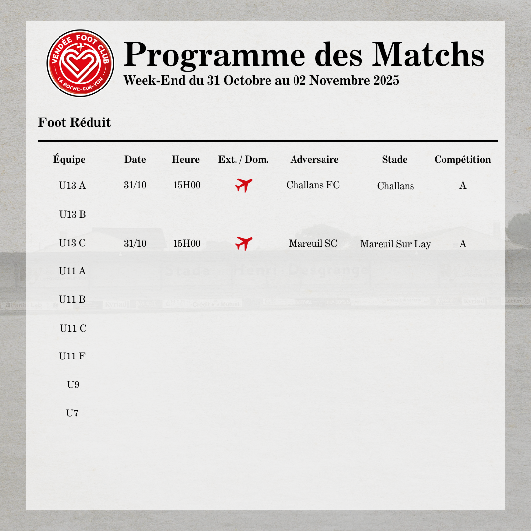 PROGRAMME DES MATCHS