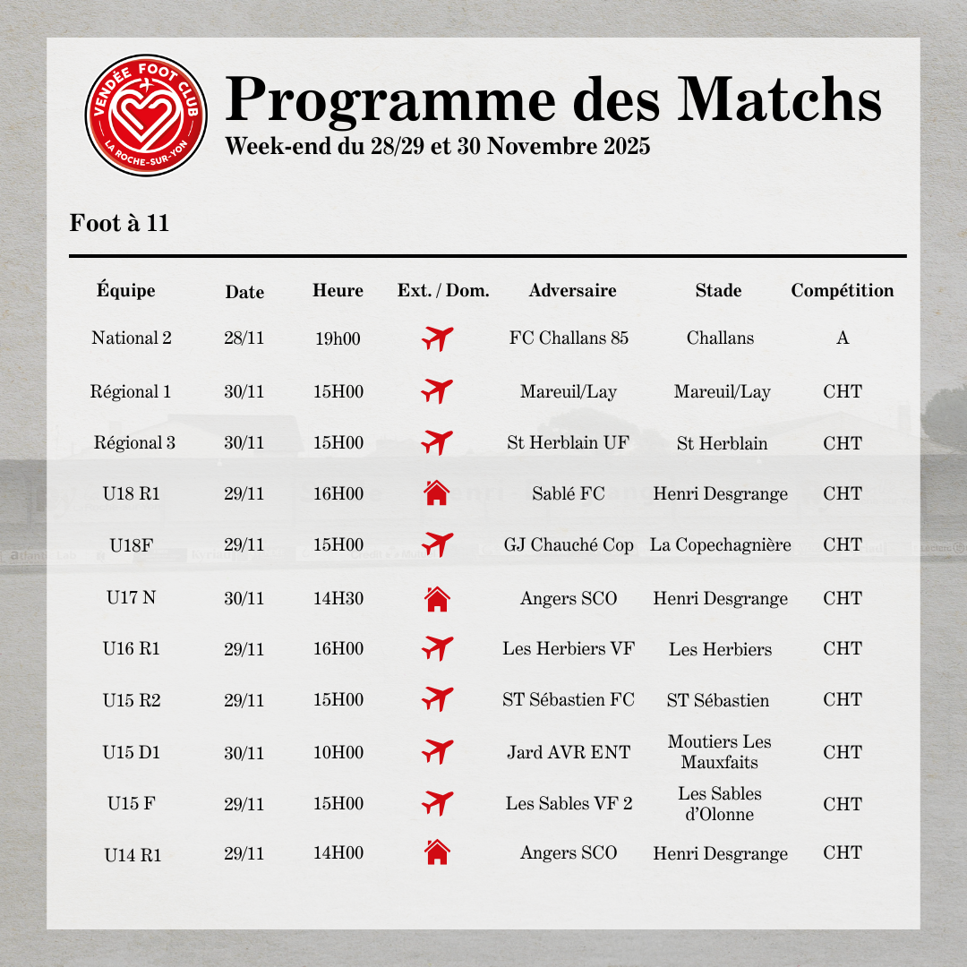 Programme n°1 des matchs du week-end
